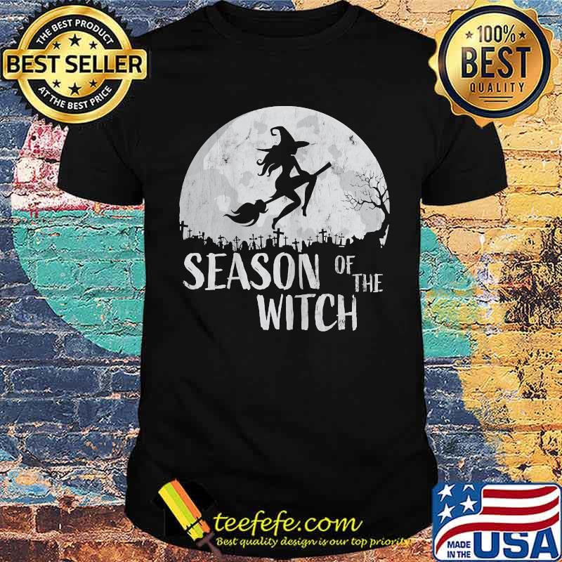 Season of the Witch Full Moon Halloween Distressed T-Shirt