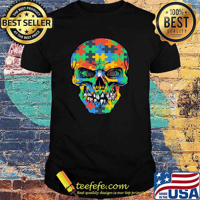 Skull Autism Awareness Funny Mom Halloween T-Shirt