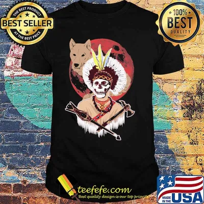 Skull native american dog blood moon apache shirt
