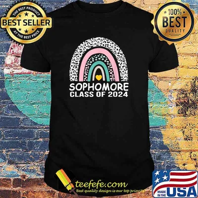 Sophomore Class of 2024 Rainbow Leopard Print 10th Grade T-Shirt
