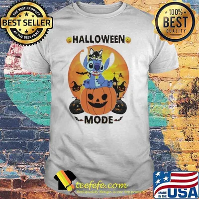 Stitch and cat and moon pumpkin Halloween mode shirt