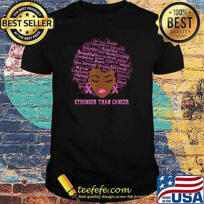 Stronger Than Cancer Black Women Queen Breast Awareness Pink Ribbon T-Shirt