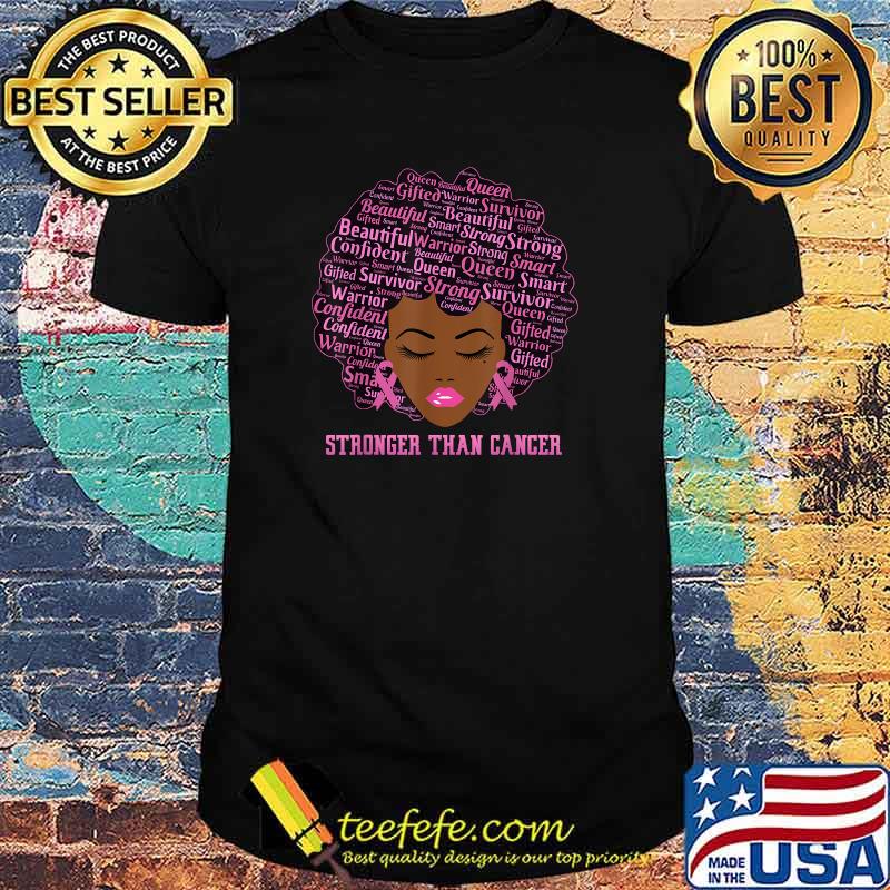 Stronger Than Cancer Black Women Queen Breast Awareness Pink Ribbon T-Shirt