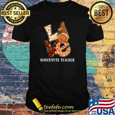 Substitute Teacher Love Autumn Fall Gnome For Teachers T-Shirt