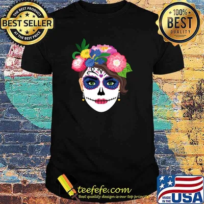 Sugar Skull Tattoo Floral Women Day Dead Halloween T-shirt