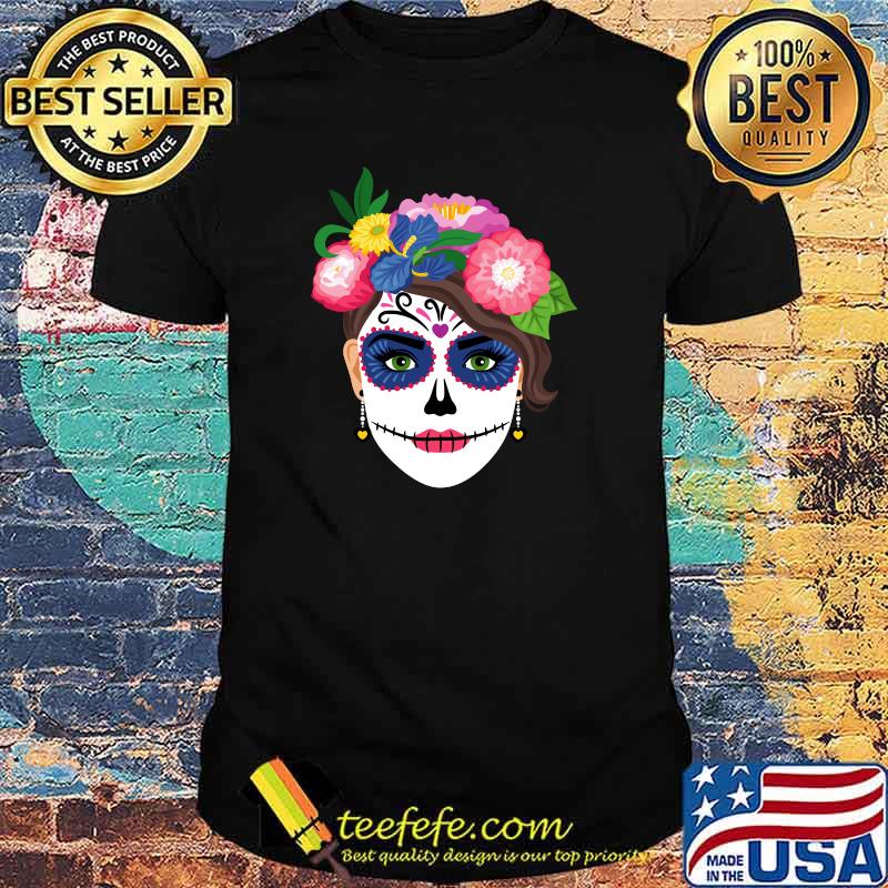 Sugar Skull Tattoo Floral Women Day Dead Halloween T-shirt