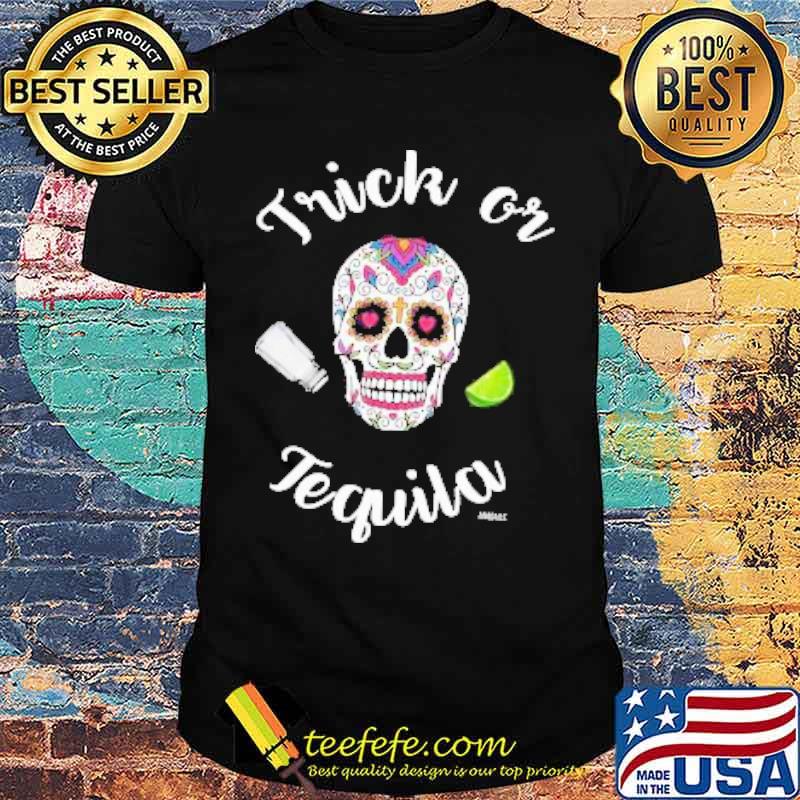 Sugar Skull tattoo Trick or Tequila Shirt