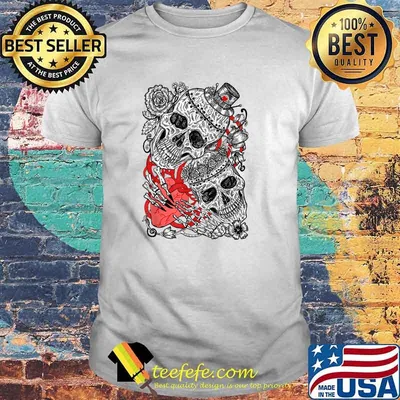 The Lovers Gothic Skulls Art Skeletons Love Rose Heart T-Shirt