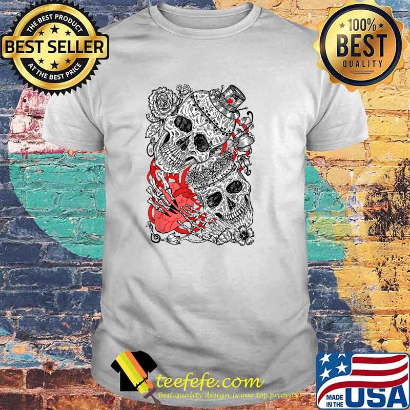 The Lovers Gothic Skulls Art Skeletons Love Rose Heart T-Shirt