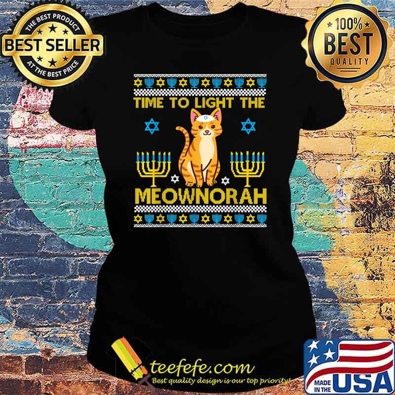 Time to Light The Meownorah Jewish Cat Menorah Lover Ugly Chanukah T-Shirt Ladies tee Time to Light The Meownorah Jewish Cat Menorah Lover Ugly Chanukah T-Shirt Ladies tee