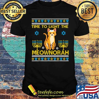 Time to Light The Meownorah Jewish Cat Menorah Lover Ugly Chanukah T-Shirt