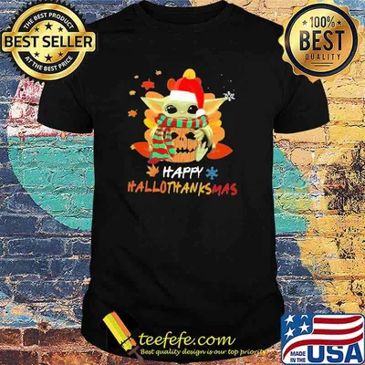 Top pumkin Happy Halloween Thanks Christmas Yoda Shirt