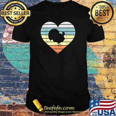 Turkey Day Heart Sunset Thanksgiving Retro T-Shirt