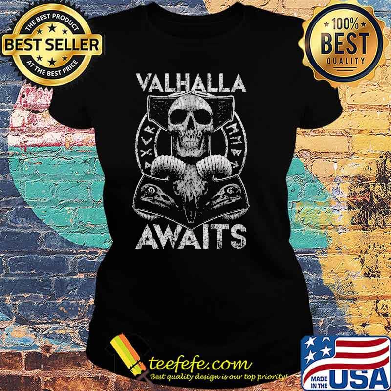 Valhalla Awaits a Thor's hammer skull s Ladies tee Valhalla Awaits a Thor's hammer skull s Ladies tee