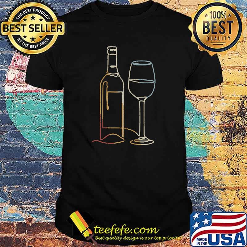 Wine Bottle Glass Line Art T-Shirt