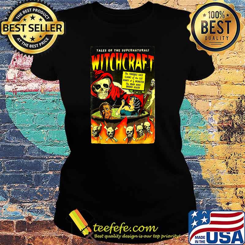 Witchcraft Vintage Skeleton Spooky Horror Comics Halloween T-Shirt Ladies tee Witchcraft Vintage Skeleton Spooky Horror Comics Halloween T-Shirt Ladies tee