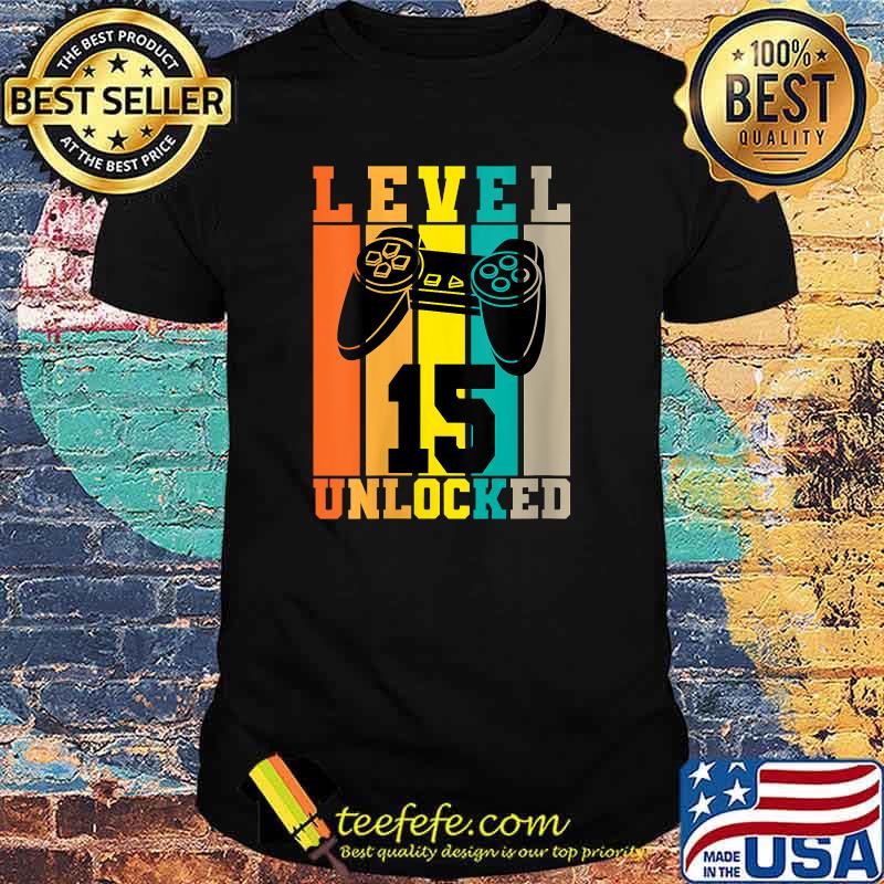 Womens 15 Year Old Vintage level unlocked 15th Birthday gamer T-Shirt