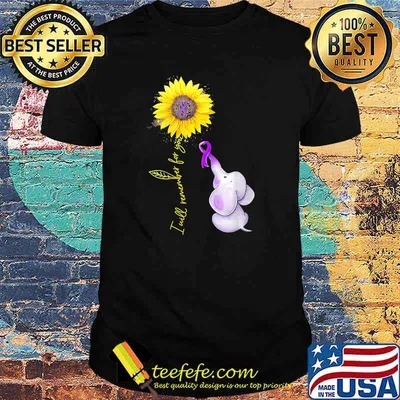 Womens Elephant Sunflower Alzheimer Animal Purple Ribbon Awareness T-Shirt