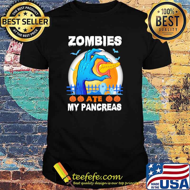 Zombies ate my pancreas ATE blood moon halloween shirt