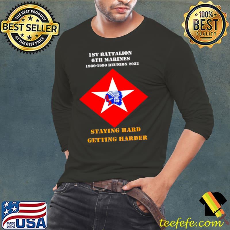1st Battalion 6th Marines 1980 1990 Reunion 2022 staying hard getting harder s Long Sleeve Tee 1st Battalion 6th Marines 1980 1990 Reunion 2022 staying hard getting harder s Long Sleeve Tee