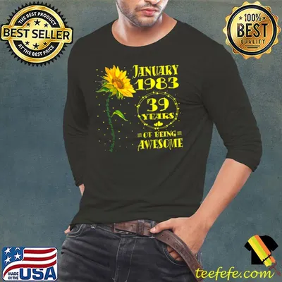 39th Birthday 39 Year Old Woman Born January 1983 Sunflower Raglan Baseball T-shirt