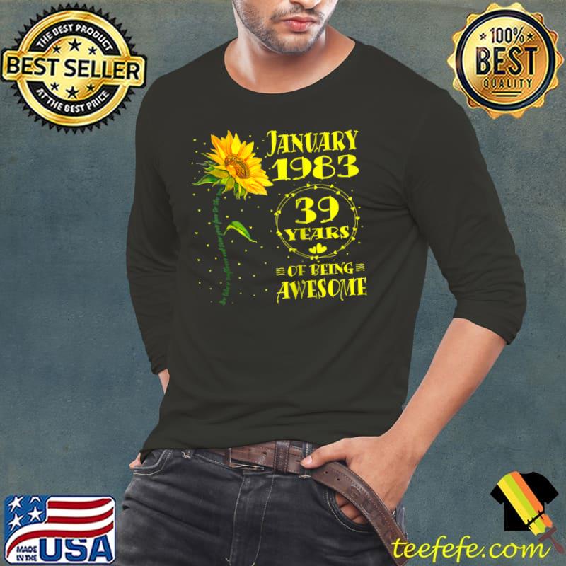 39th Birthday 39 Year Old Woman Born January 1983 Sunflower Raglan Baseball T-shirt 39th Birthday 39 Year Old Woman Born January 1983 Sunflower Raglan Baseball T-shirt
