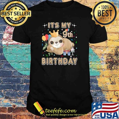 9th Birthday Sloth - Its My 9th Birthday 9 Year Old Birthday T-Shirt