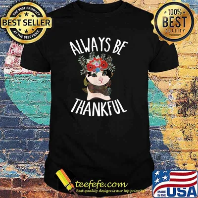 Always Be Thankful Cute Cat Thanksgiving Autumn Leaves T-Shirt