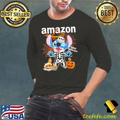 Amazon Stitch Skeletons Pumpkins Happy Halloween Shirt