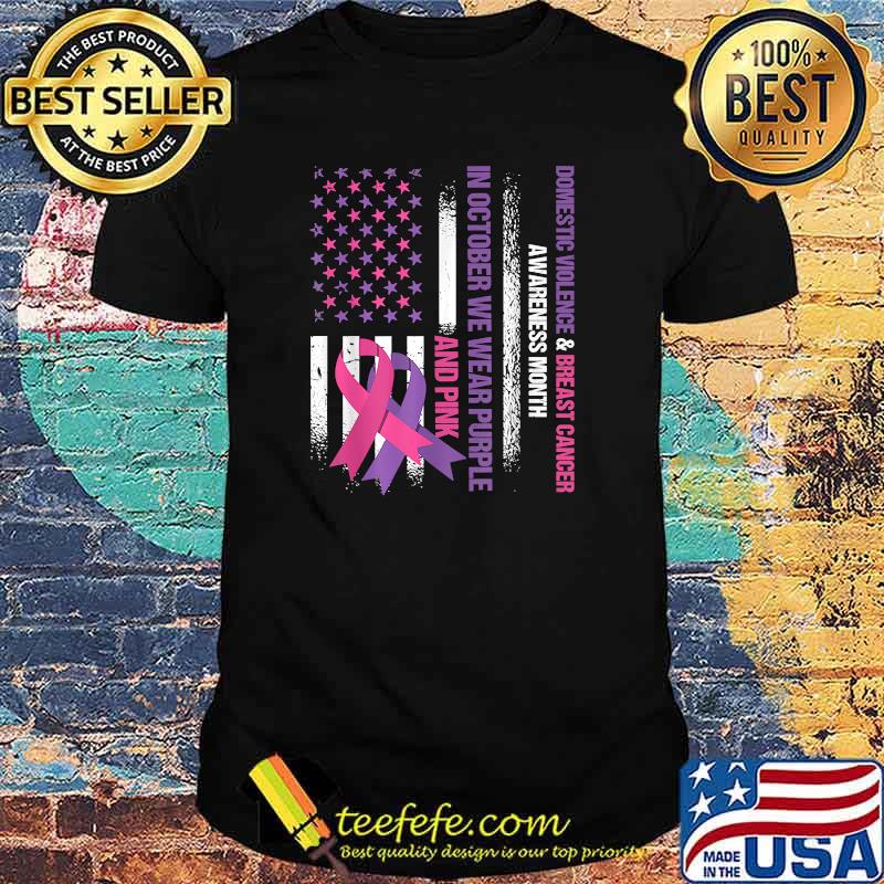 American Flag Breast Cancer And Domestic Violence Awareness T-Shirt