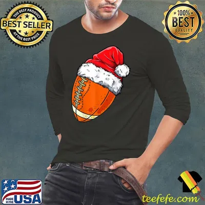 American Football Christmas Ball Santa Hat Xmas Men Boys T-Shirt