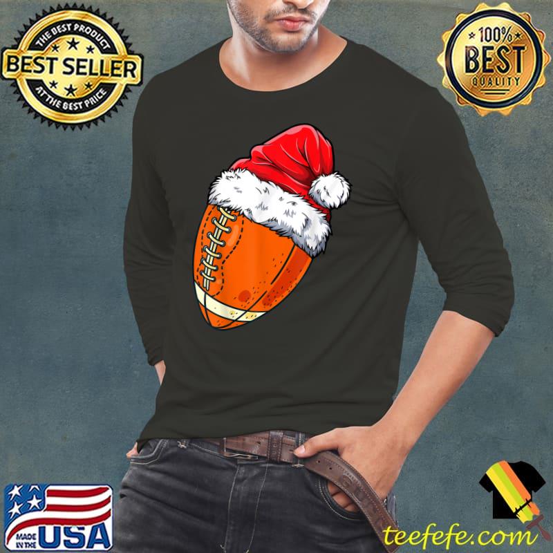 American Football Christmas Ball Santa Hat Xmas Men Boys T-Shirt