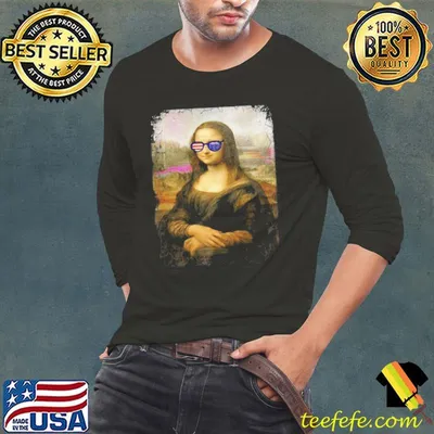Art Meme Mona Lisa American Flag Sunglasses Shirt
