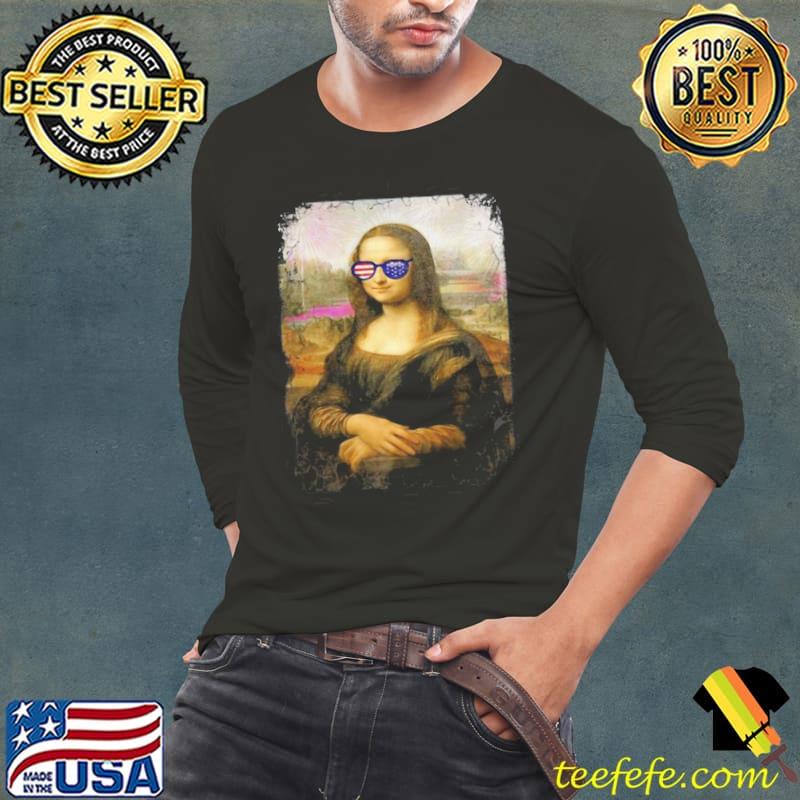 Art Meme Mona Lisa American Flag Sunglasses Shirt