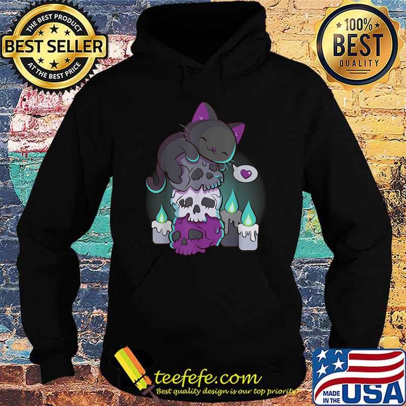 Asexual Pride Cute Black Cat on Skulls Kawaii Goth Aesthetic T-Shirt Hoodie Asexual Pride Cute Black Cat on Skulls Kawaii Goth Aesthetic T-Shirt Hoodie