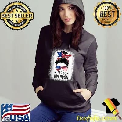 Awesome let's Go Brandon Women Messy Bun American Flag Bleached T-Shirt