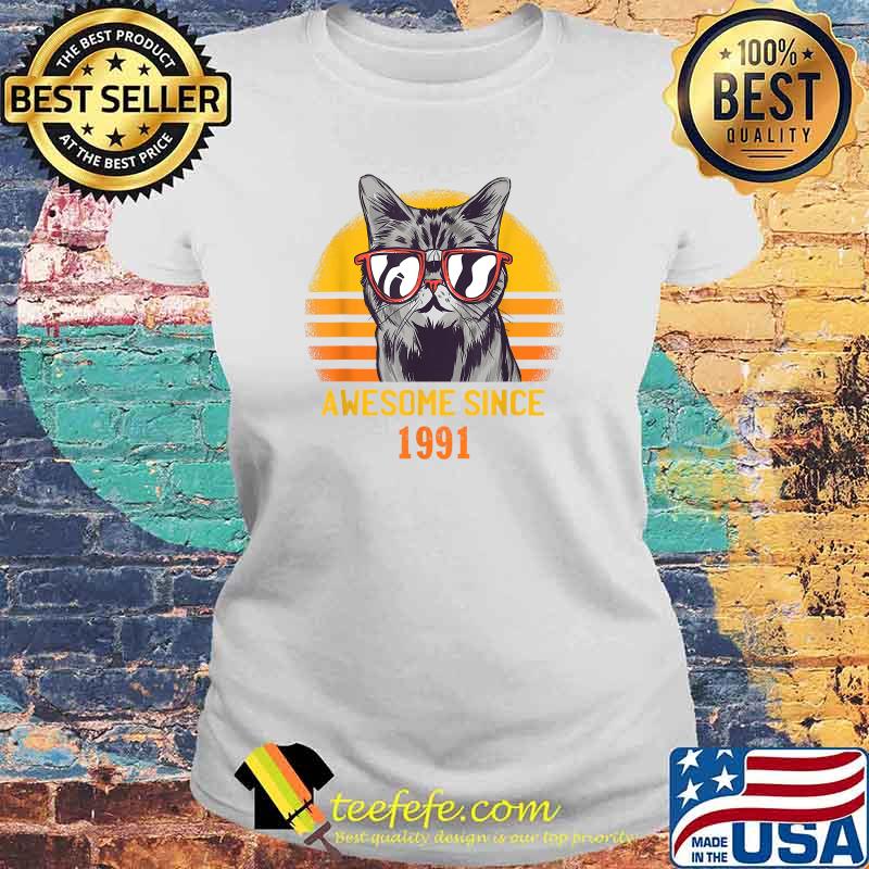 Awesome Since 1991 Cat Design Sunset For Men And Women T-Shirt Laides tee Awesome Since 1991 Cat Design Sunset For Men And Women T-Shirt Laides tee