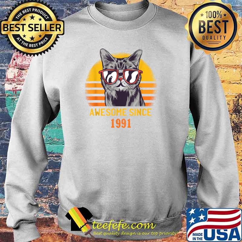 Awesome Since 1991 Cat Design Sunset For Men And Women T-Shirt Sweater Awesome Since 1991 Cat Design Sunset For Men And Women T-Shirt Sweater