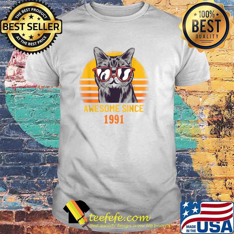 Awesome Since 1991 Cat Design Sunset For Men And Women T-Shirt