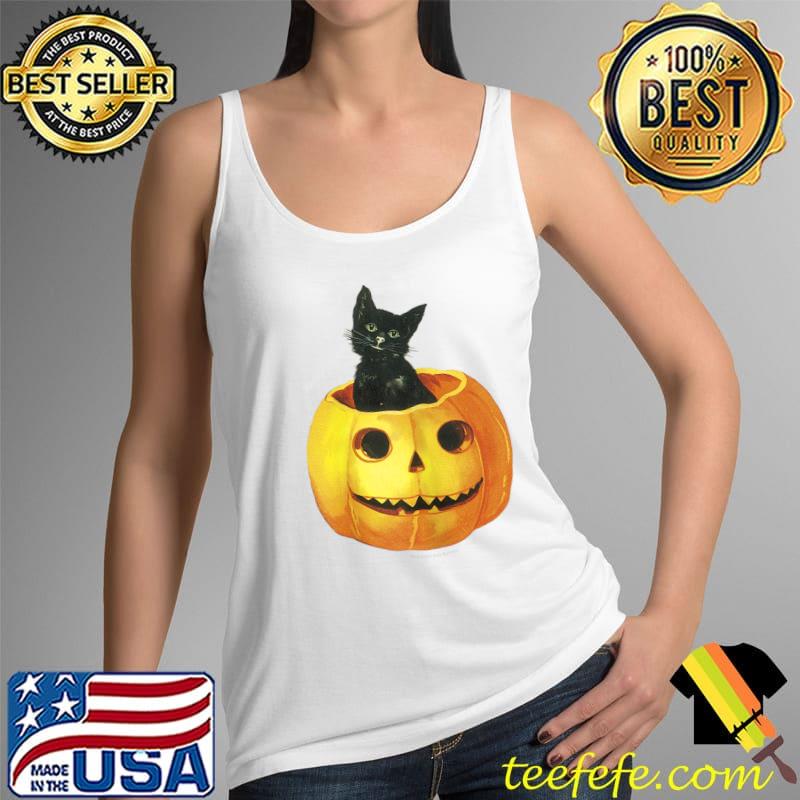 Black Halloween Cat in Jack-o'-lantern Vintage T-Shirt Tank Top Black Halloween Cat in Jack-o'-lantern Vintage T-Shirt Tank Top