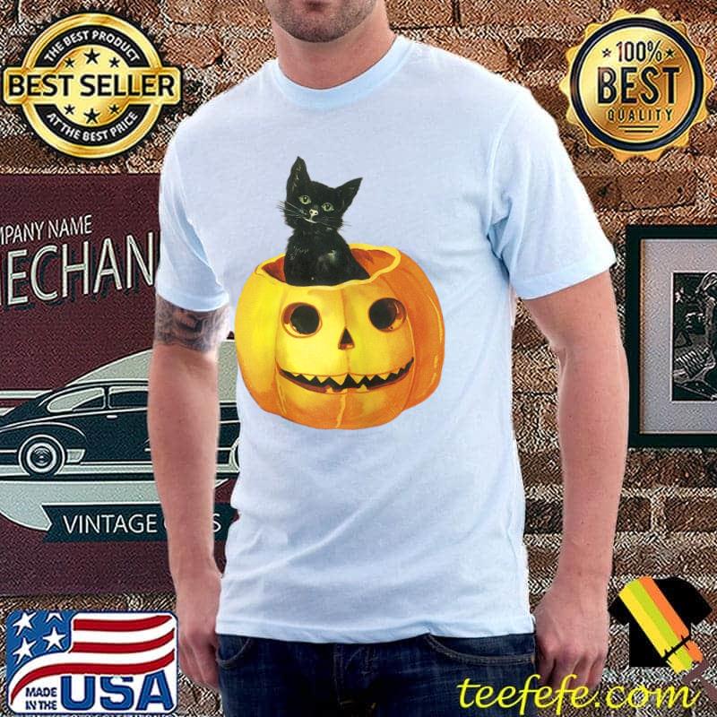 Black Halloween Cat in Jack-o'-lantern Vintage T-Shirt Unisex Black Halloween Cat in Jack-o'-lantern Vintage T-Shirt Unisex