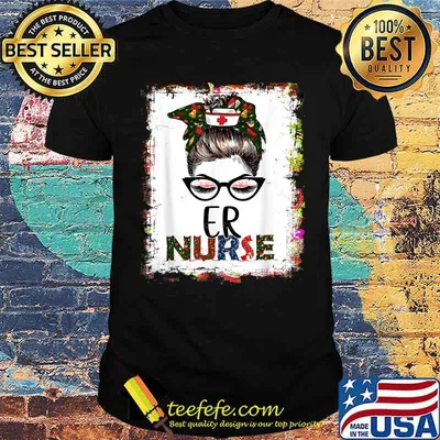 Bleached Christmas ER Nurse Messy Bun Santa Nurse Xmas T-Shirt