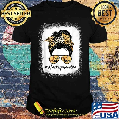 Bleached Hockey Mom Life Messy Bun Leopard Print T-Shirt