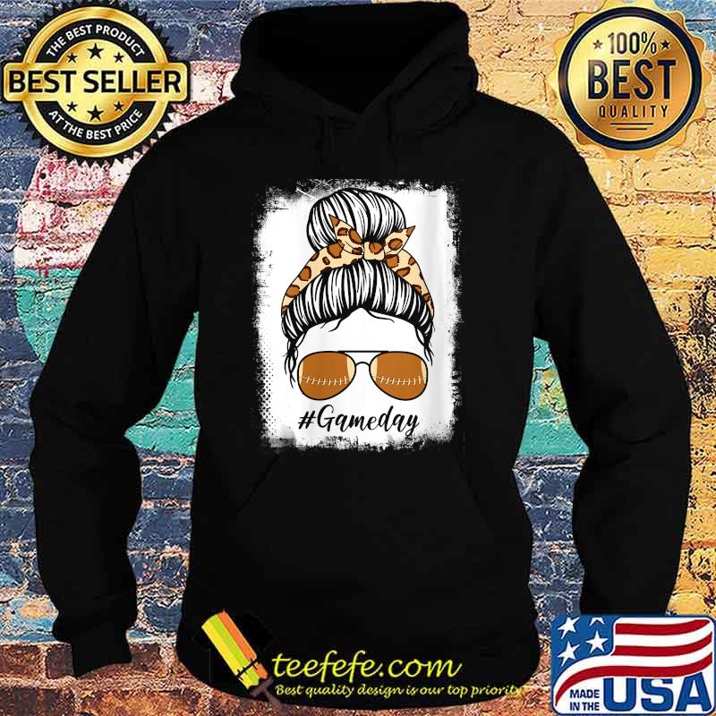 Bleached Leopard Print Messy Bun Game Day Football Mom T-Shirt Hoodie Bleached Leopard Print Messy Bun Game Day Football Mom T-Shirt Hoodie
