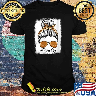 Bleached Leopard Print Messy Bun Game Day Football Mom T-Shirt
