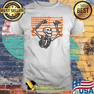 Bones and Pumpkins American Flag Skeleton Halloween Costume T-Shirt