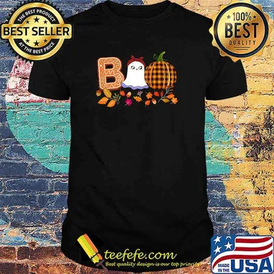 BOO with Cute Ghost Plaid Pumpkin Fall Colors Halloween Premium T-Shirt