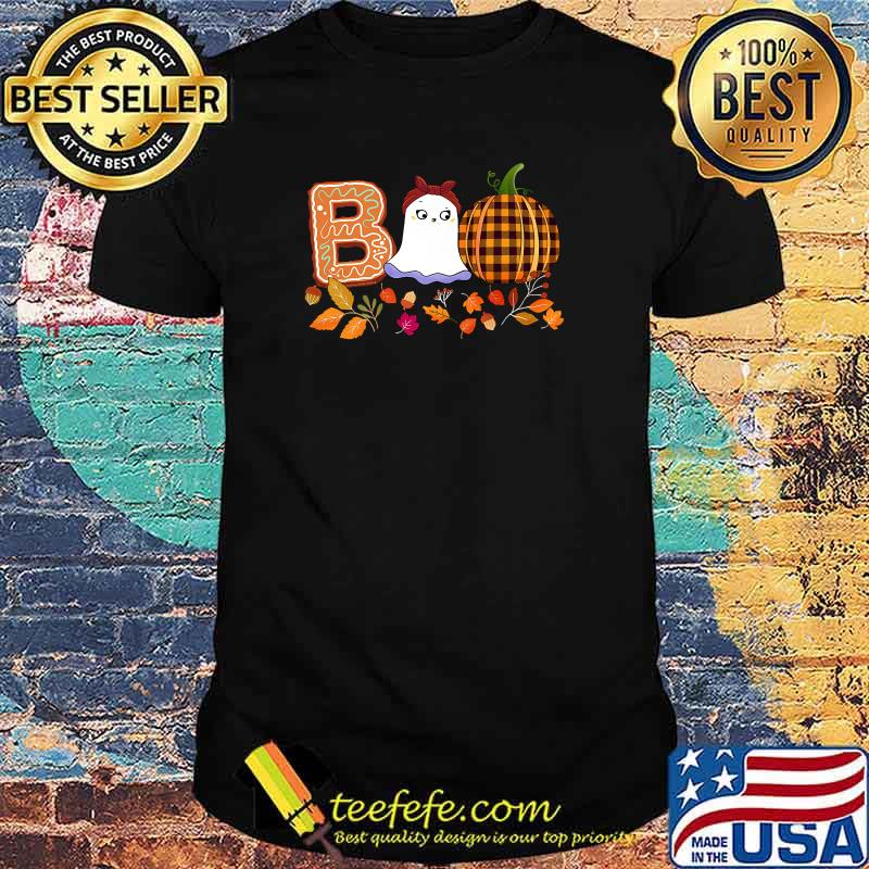 BOO with Cute Ghost Plaid Pumpkin Fall Colors Halloween Premium T-Shirt