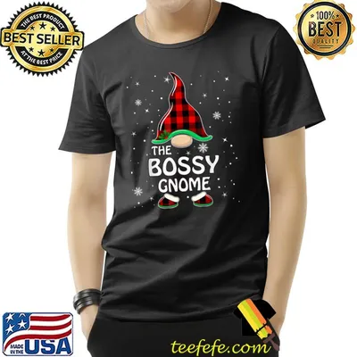 Bossy Gnome Buffalo Plaid Matching Family Christmas Pajama T-Shirt