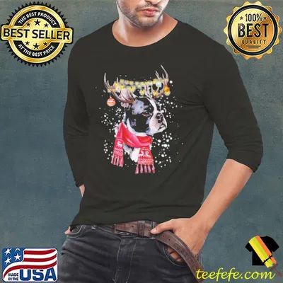 Boston Terrier reindeer under snow for boston terrier shirt